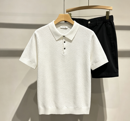 Summer Breathable Jacquard Collared Knit Top