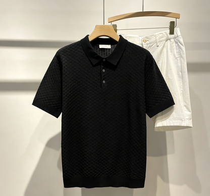 Summer Breathable Jacquard Collared Knit Top