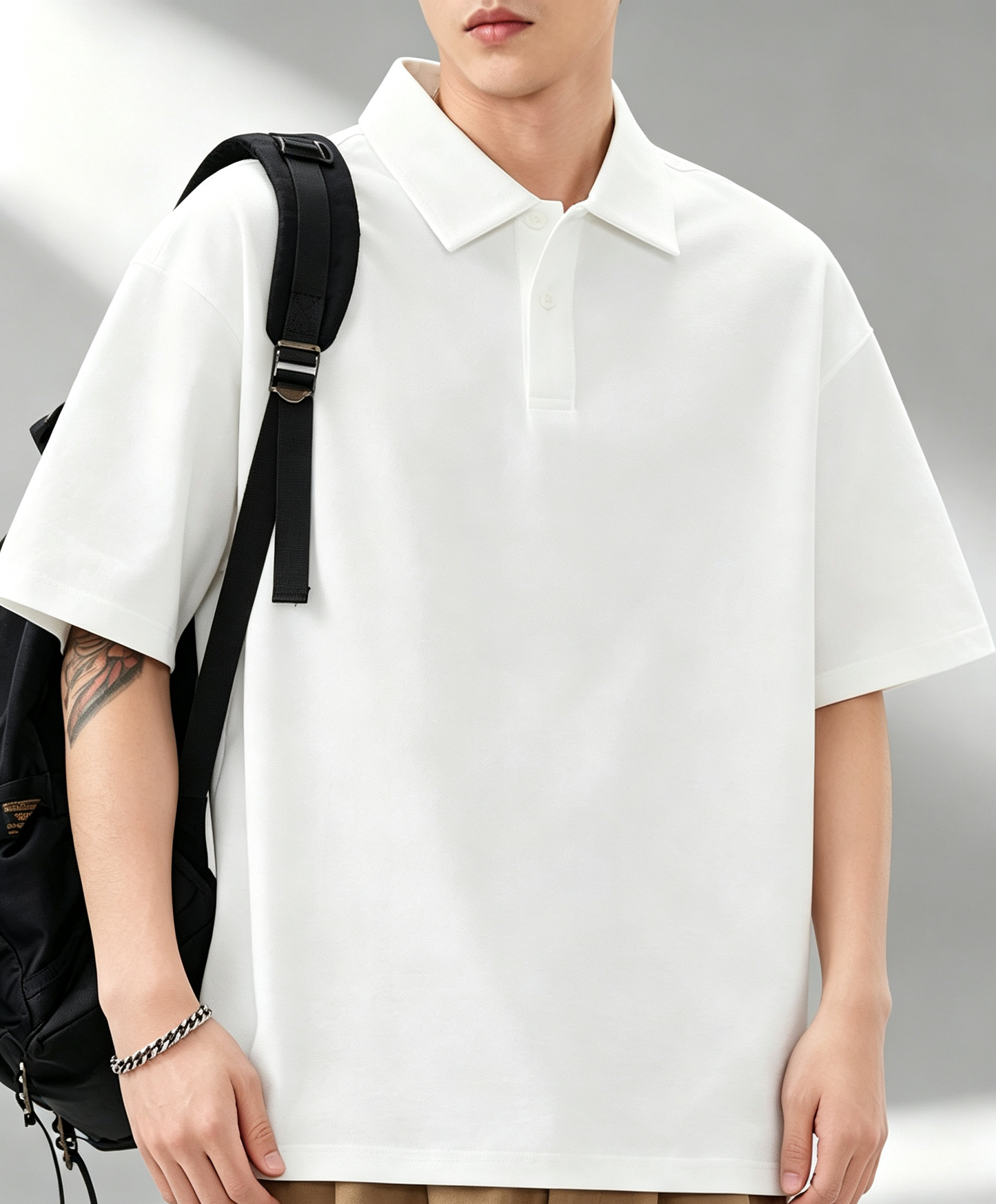 Men Loose Drop Shoulder Solid Polo Short Sleeve