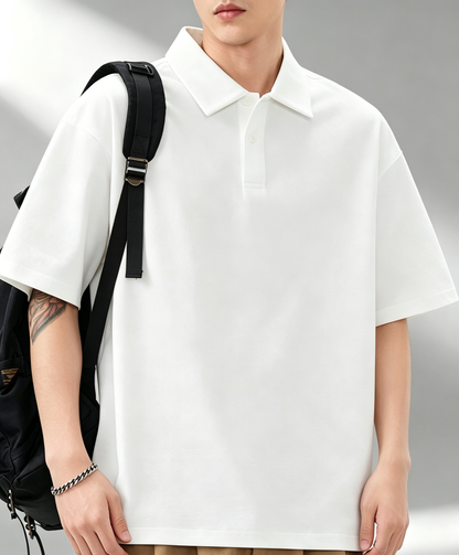 Men Loose Drop Shoulder Solid Polo Short Sleeve