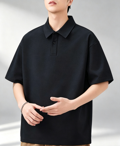 Men Loose Drop Shoulder Solid Polo Short Sleeve