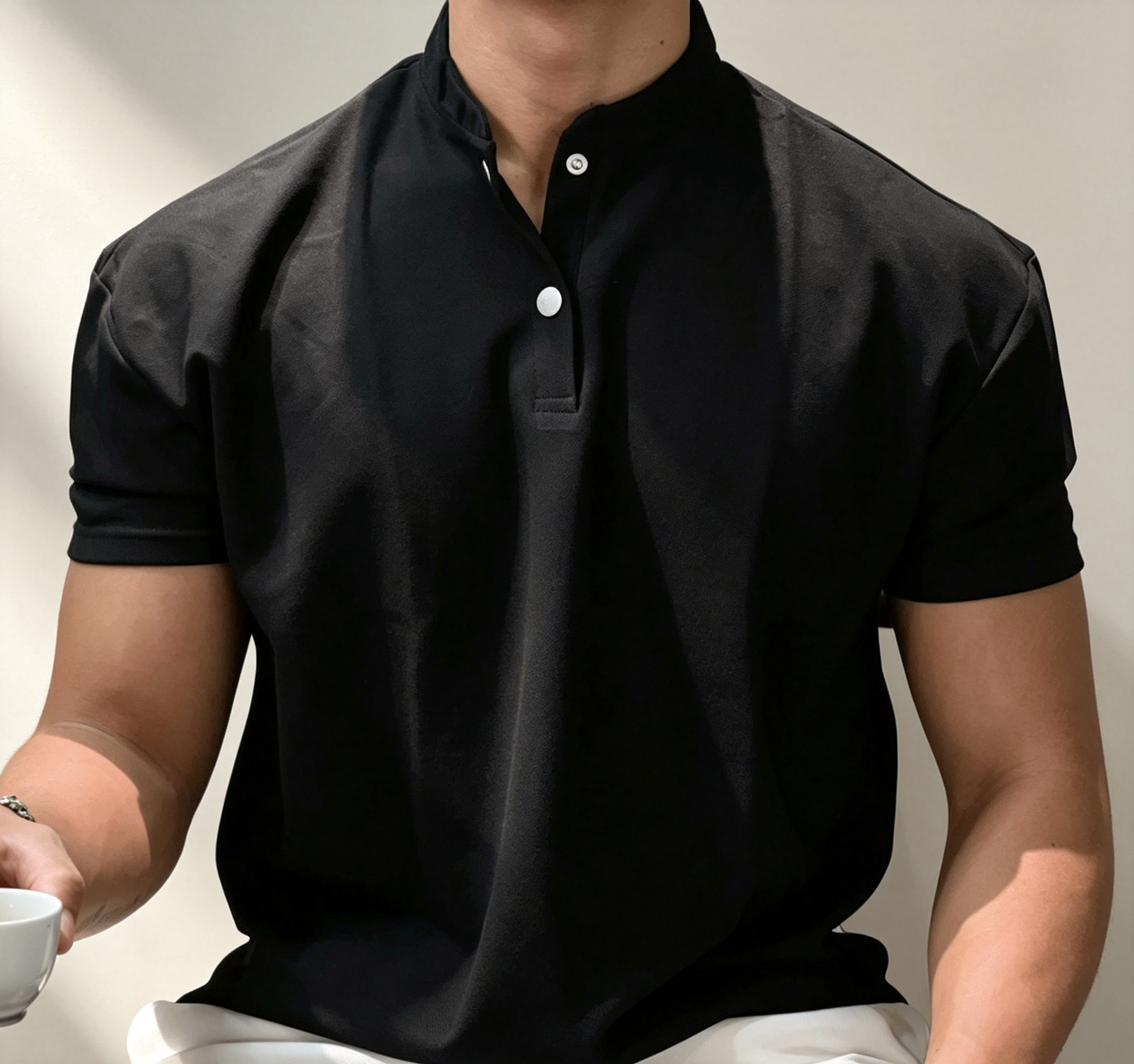 Slim Stretch Collar/Mandarin Collar Men Tee