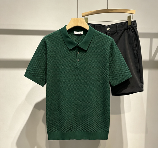 Summer Breathable Jacquard Collared Knit Top